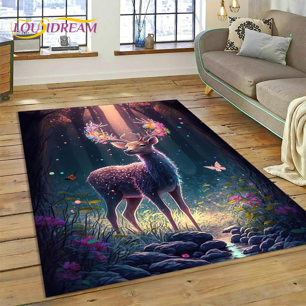 Dream Christmas Elk Sika Deer Cartoon Area Rug,Carpet Rug for Home Living Room Bedroom Sofa Doormat Decor,kid Non-slip Floor Mat