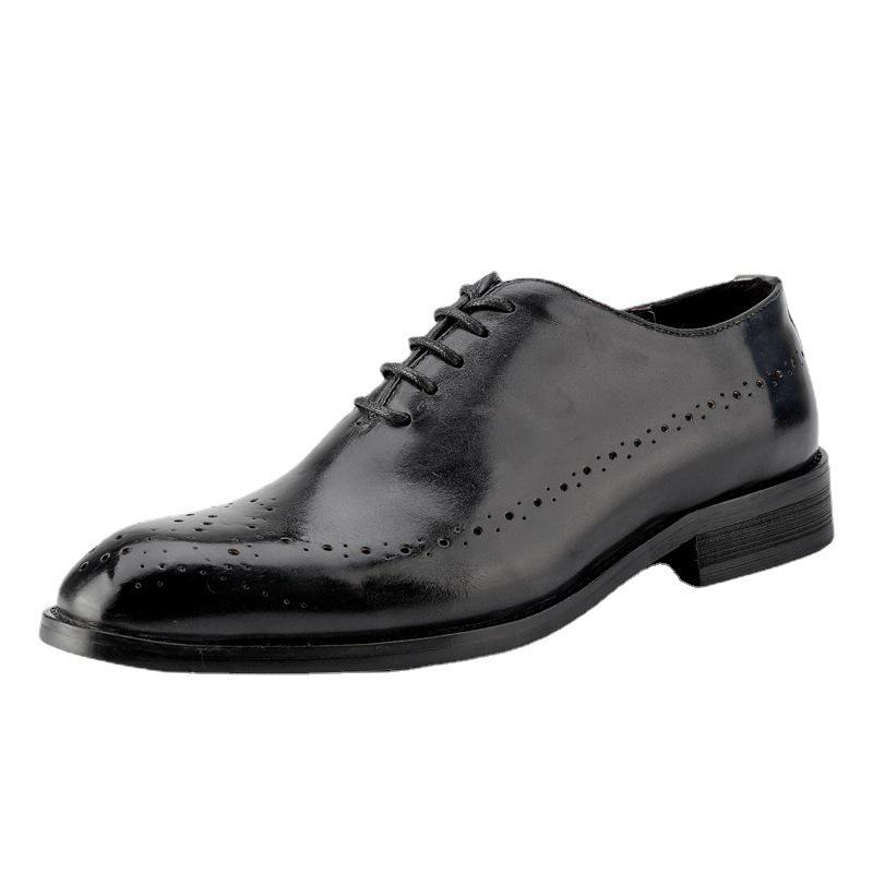 Men's Carved Leather Brogue Derbies - First Layer Cowhide, Business Formal or Casual Wear
