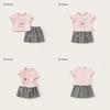 Girl Summer Cartoon Rabbit Print Short Sleeve Dress Set With Bow For Toddler Girls