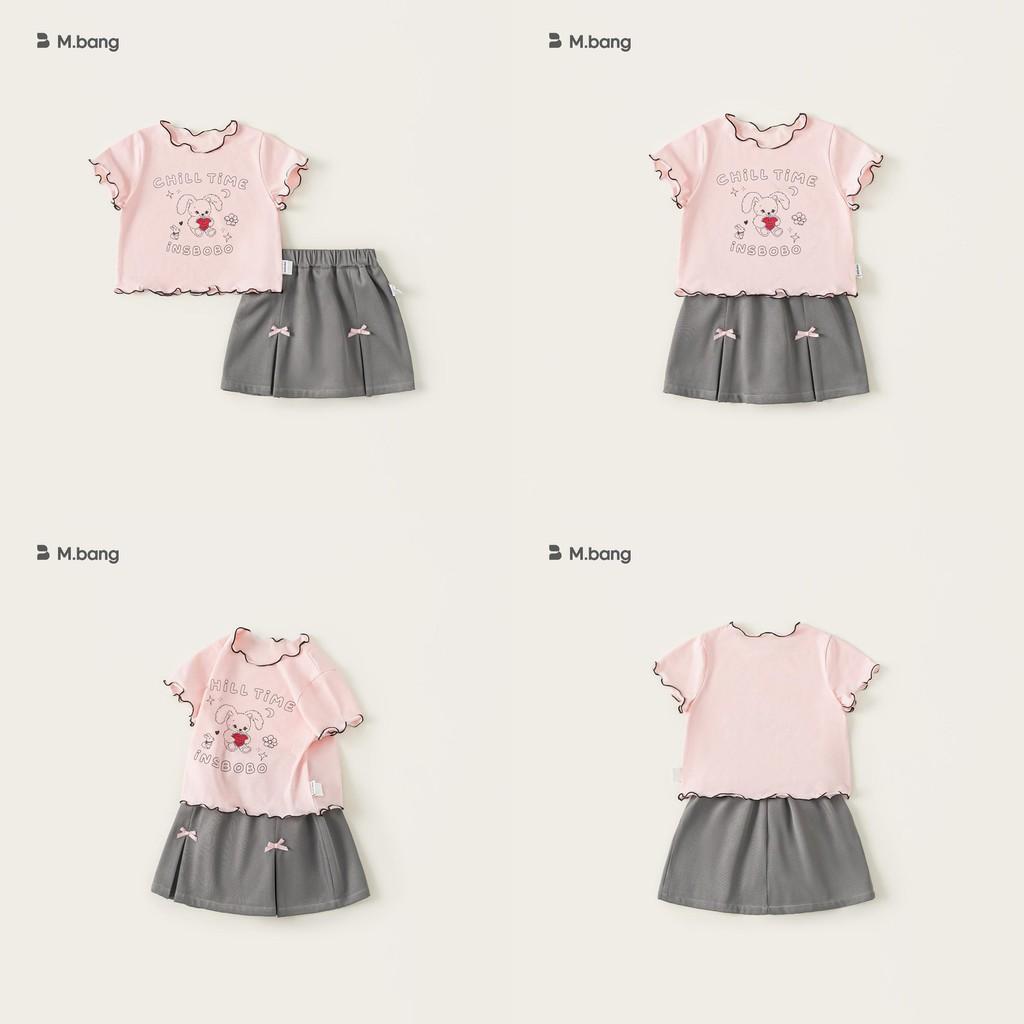 Girl Summer Cartoon Rabbit Print Short Sleeve Dress Set With Bow For Toddler Girls