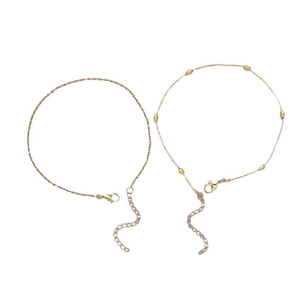 European & American Minimalist Double-Layer Round Bead Chain Anklet - Creative Retro Alloy Design