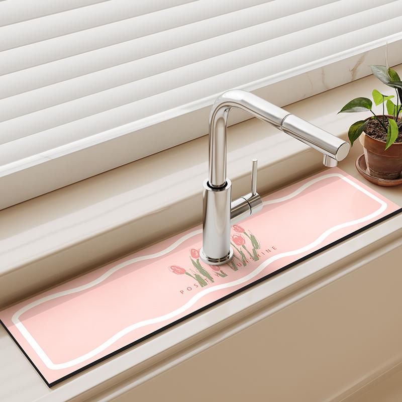 Flower Print Diatom Mud Sink Faucet Drain Pad For Kitchen Table Mat Absorbent Toilet Pad Non-slip Sink Splash Mat Countertop