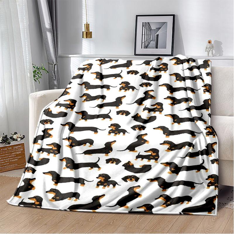 Dachshund Blanket Cute Black and Red Paws Printed Soft Flannel Blanket Warm Cozy Blanket for Teens Adults Kids