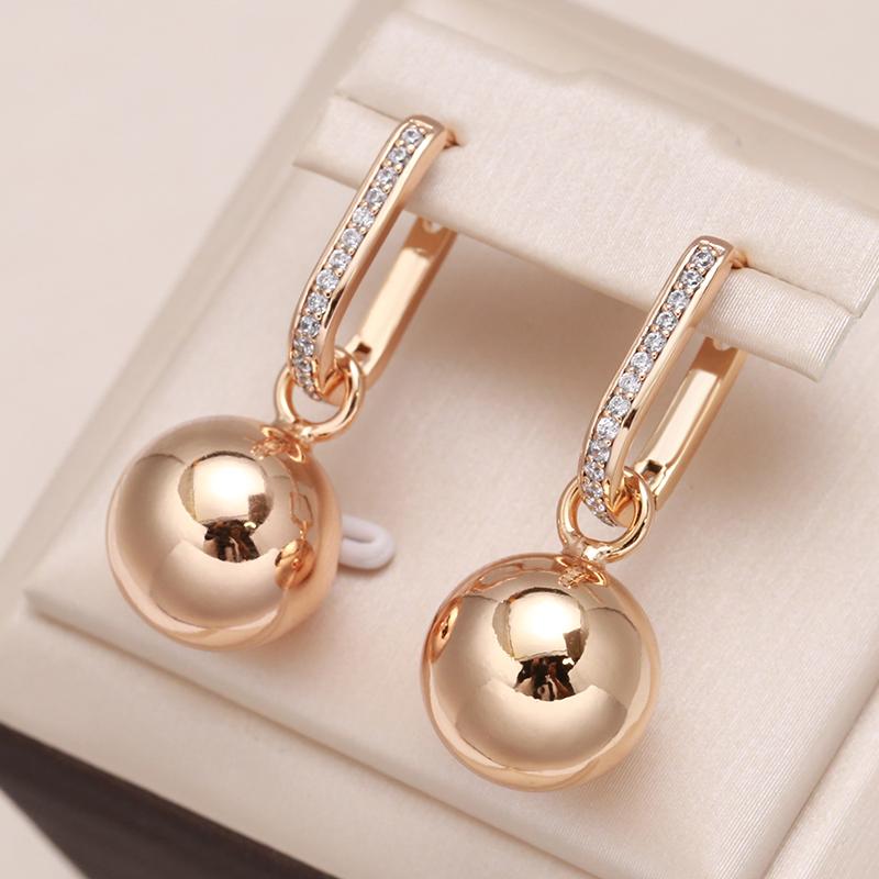 New Retro Glossy Spherical Long Earrings Rose Gold Color Fashion Wedding Jewelry Unique Modern Metal Drop Earrings