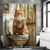 Cartoon Cat Bathroom Set: Funny Cat Reading Newspaper Shower Curtain & Accessories