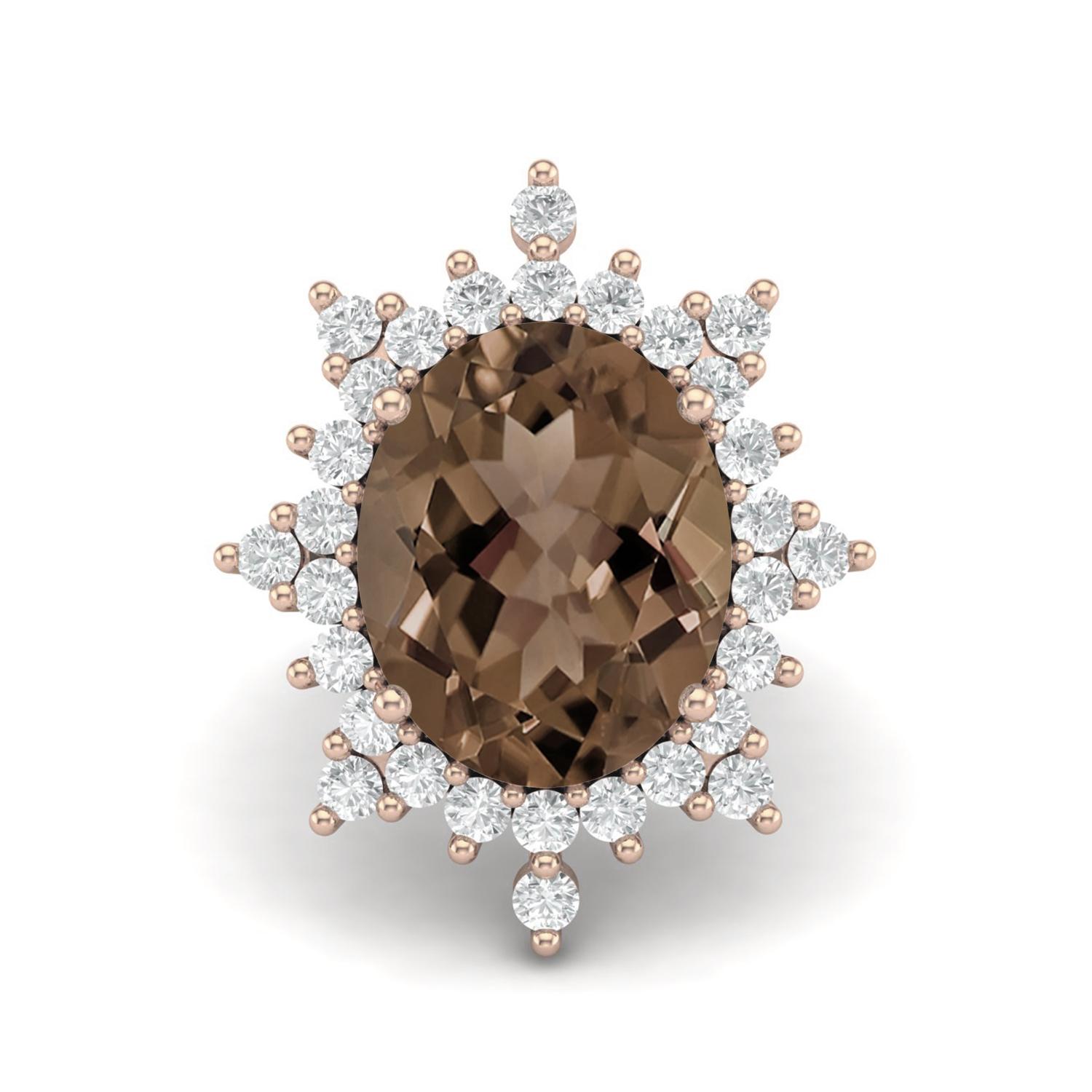 

15X12mm Oval Smoky Quartz 925 Sterling Silver Rose Vermeil Solitaire Accents Cocktail Women Wedding Ring 5 Яскраво-рожевий