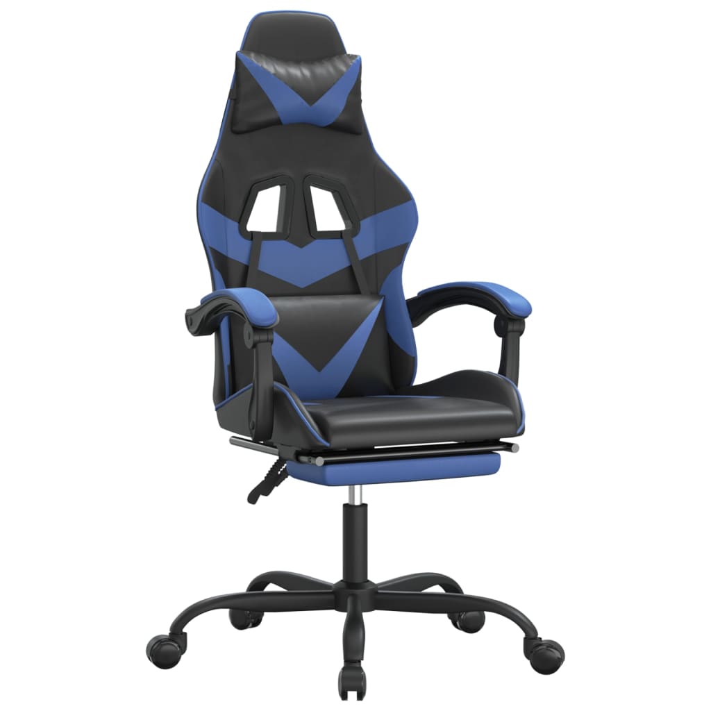 Gaming Chair with Footrest Swivel Black & Blue Synthetic Leather