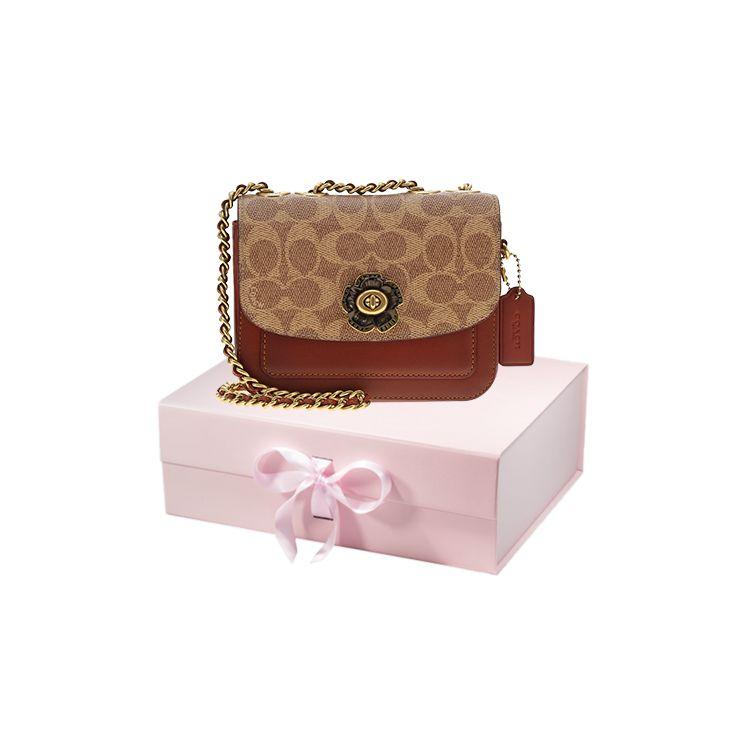 Coach Madison 16 Camellia Turnlock Signature Logo Color Block Small Leather Shoulder Bag Women Shoulder Bag Brown Multicolor C0829-B4NQ4