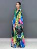 XITAO Batwing Sleeve V-neck Print Dress Loose Women ZY8774