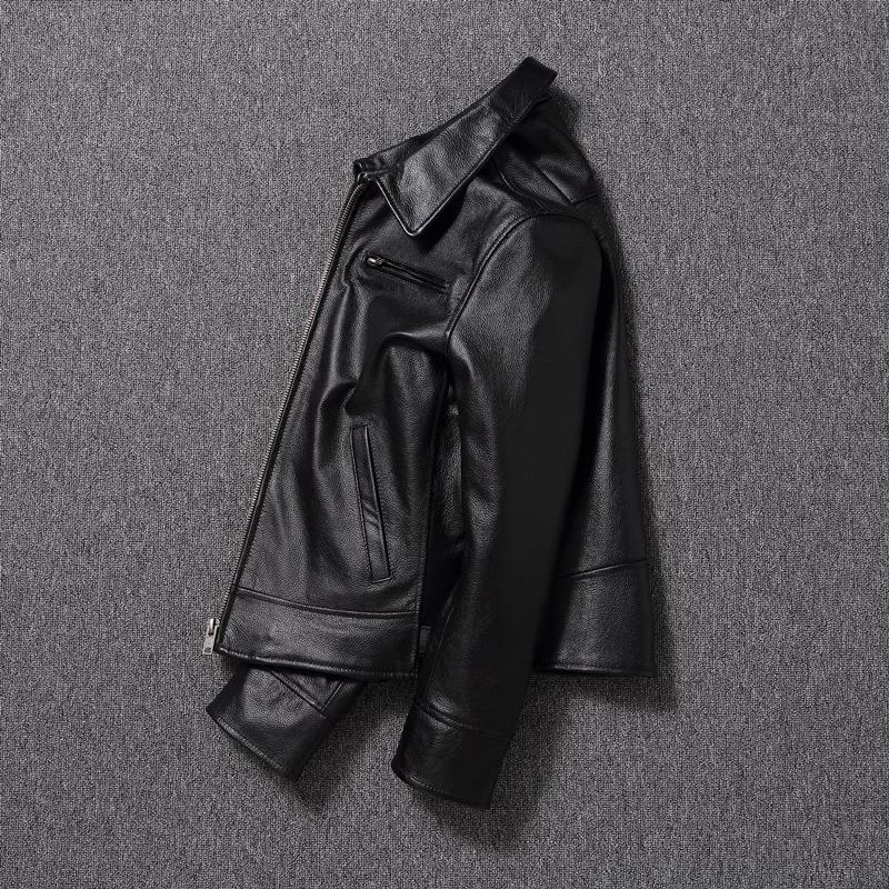 Taglia Cinese Uomo Giacca in Vera Pelle Naturale Pelle di Mucca Corta Slim Collo a Revers Giacca in Pelle da Uomo Primavera Autunno