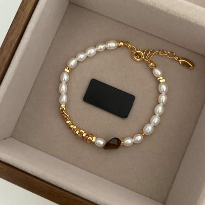 Qiqi High-End Design Rice Grain Pearl Tiger Eye Stone Adjustable Bracelet Niche Temperament Fashion Jewelry Bracelet Women