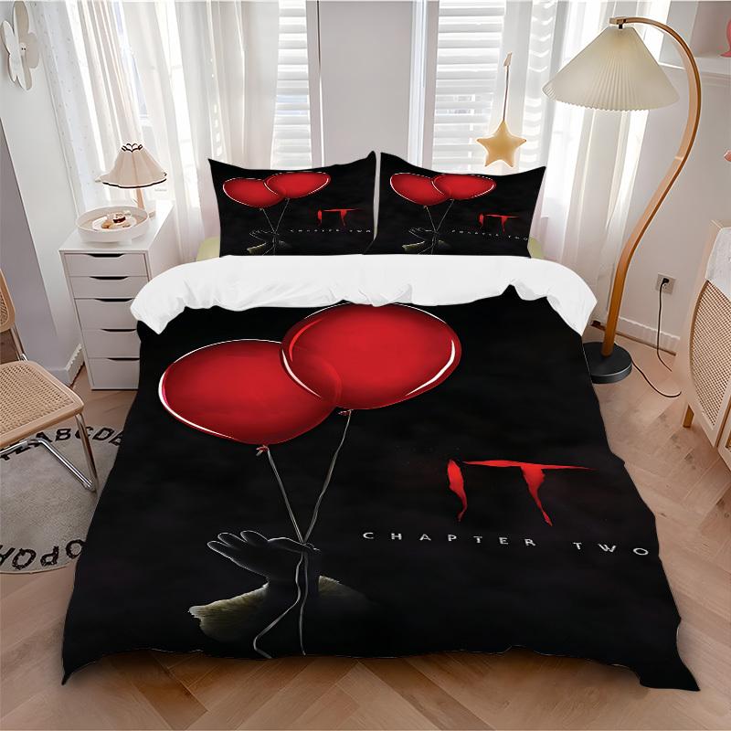 

3pcs Horror It Clown Bedding Set, Soft Polyester Duvet Cover and Pillowcases Machine Washable Seasons all suitable012 135x200cm