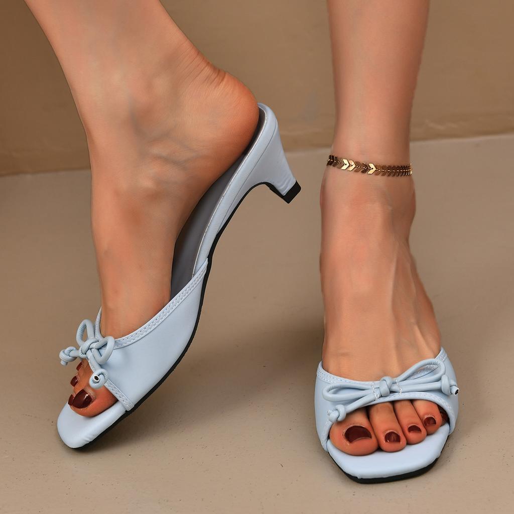 Mode Damsommar Tofflor med fjärilsknut Gatustil Fyrkantig tå Tjock klack Klänningsskor Utomhus Damtofflor
