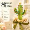Resin Tabletop Decor for Home Vintage Lighted Cactus Christmas Tree, Saguaro with Bulbs & Golden Colorful Crystal Lamp Display Star Topper,
