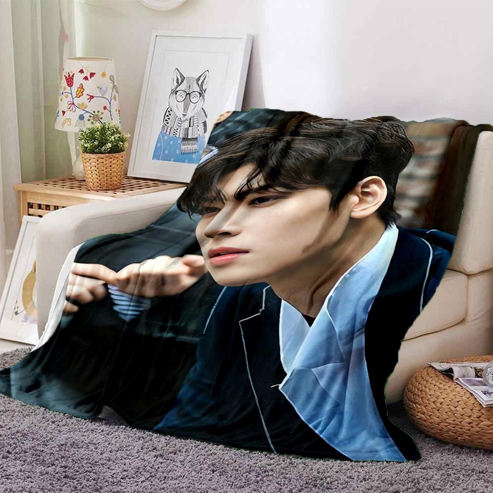 1Pc Cha Eunwoo Blanket Soft Comfortable Polyester Blanket All Seasons Use Suitable Bedroom Office Outdoor Ideal Christmas Gift Choice Print Home Blank