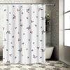 Modern Floral Print Shower Curtain Waterproof Bath Decor With 12 Hooks Set For Home Decoration In White Color (S)