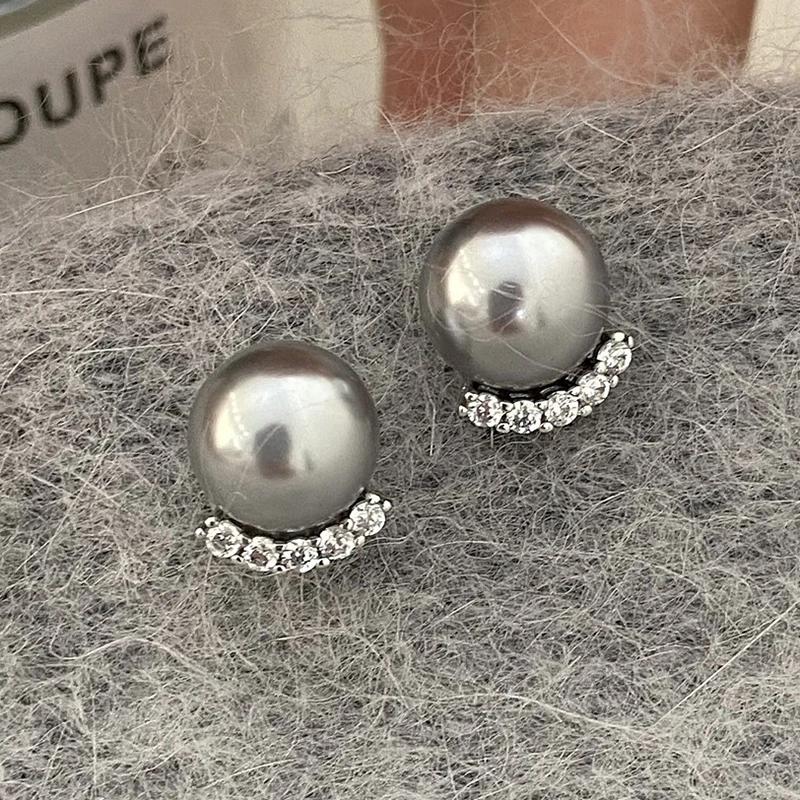 Stříbrné Perlové Zirkonové Obloukové Náušnice pro Módní Ženy Párty Klasické Jemné Minimalistické Doplňky