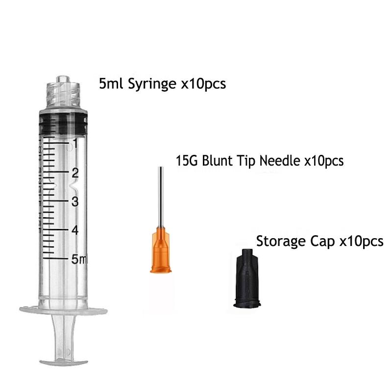 30Pack 5ml Syringes Set 1.5 Inches 14G-27G Blunt Tip Needle with Storage Caps for Refilling and Measuring Liquids Oil