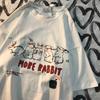Line Up To Eat Carrots Summer American Retro Rabbit Print Men Women Short Sleeved T-shirt Cotton Loose Fitting Couple Tee