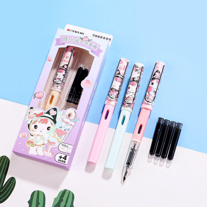 Crystal Blue Fountain Pen with 4 Replaceable Erasable Ink Cartridges