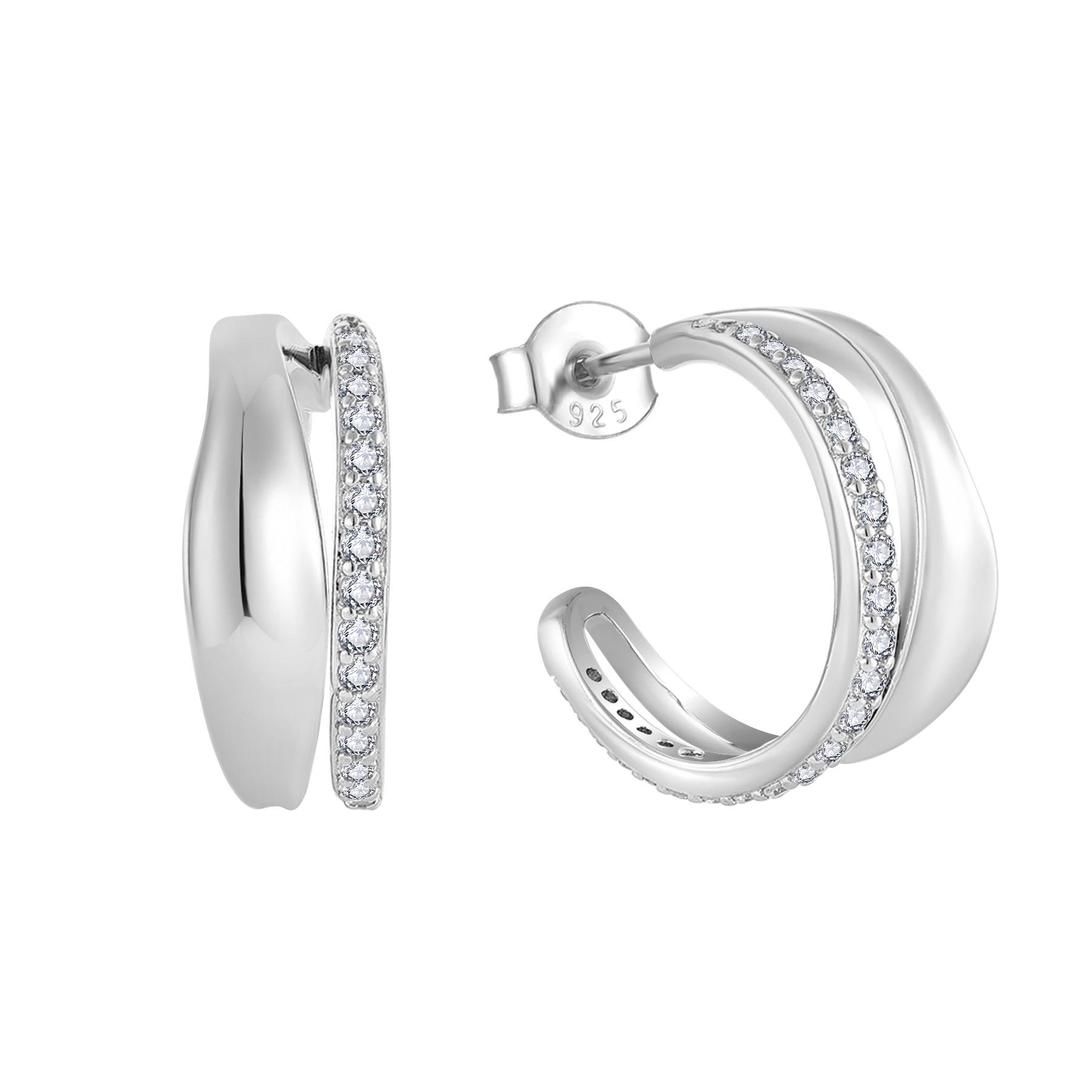 S925 Sterling Silver Double Layer C-Shaped Geometric Stud Earrings - Cool, Elegant, and Personalized Accessory 925 Silver