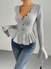 Elegant V-Waist Ruffle Knit Top for Women - Autumn/Winter Style