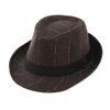 Unisex Woolen Tweed Fedora Hat Panama Trilby Cap Retro British Style Plaid Herringbone Jazz Hat Autumn Winter Warm Sun Hat