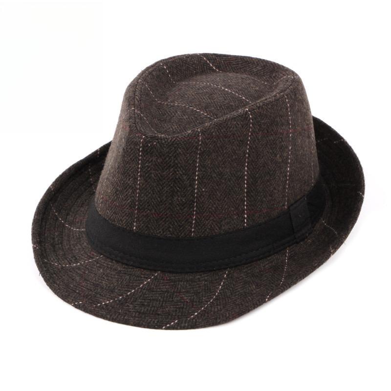 Unisex Woolen Tweed Fedora Hat Panama Trilby Cap Retro British Style Plaid Herringbone Jazz Hat Autumn Winter Warm Sun Hat