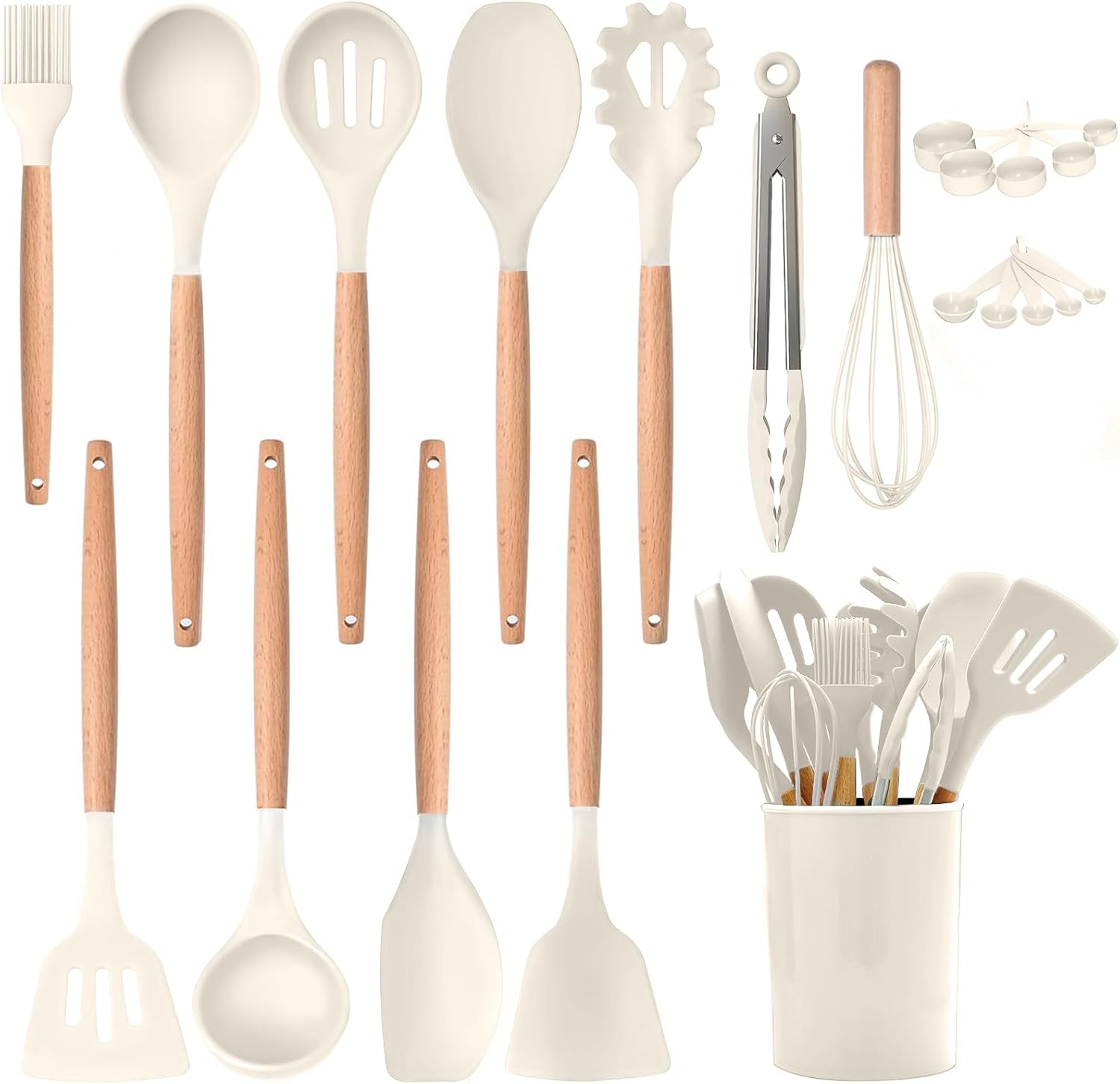 

Cooking Utensils Set, 22 Pcs Heat Resistant Silicone Kitchen Utensils Spatula Set with Holder, Kitchen Gadgets Utensil Set for Nonstick Cookware White белый