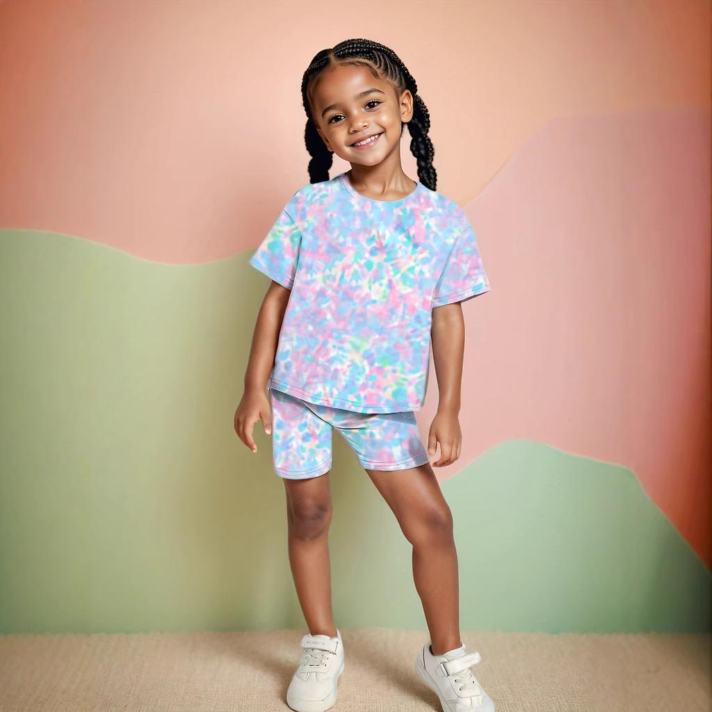 Girls Fashion Set Summer Children's Printed T-shirt Leggings Casual Set