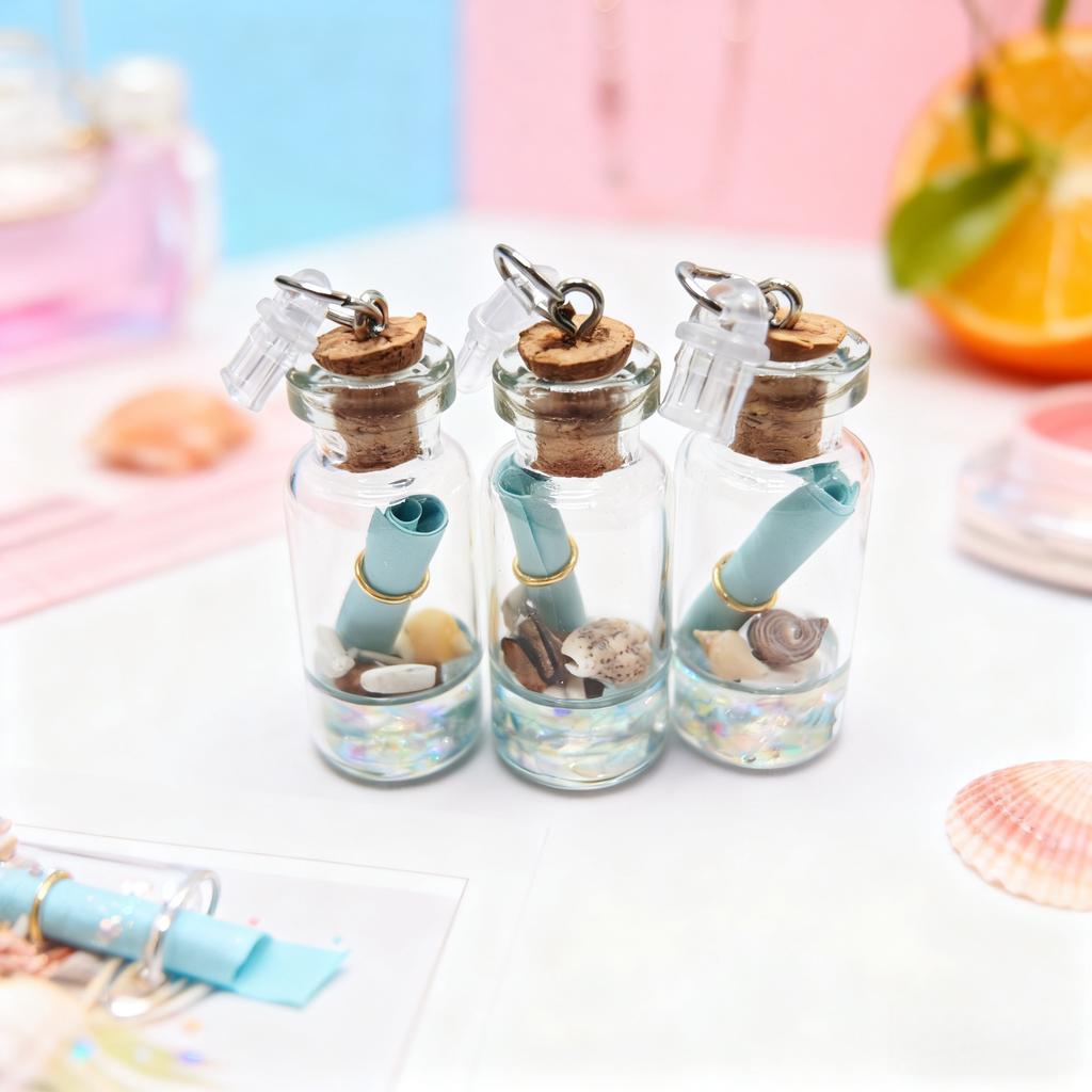 1Pc Ocean-Style Drift Bottle Phone Dust Plug, Mini Wishing Bottle Pendant, Exquisite Phone Accessory