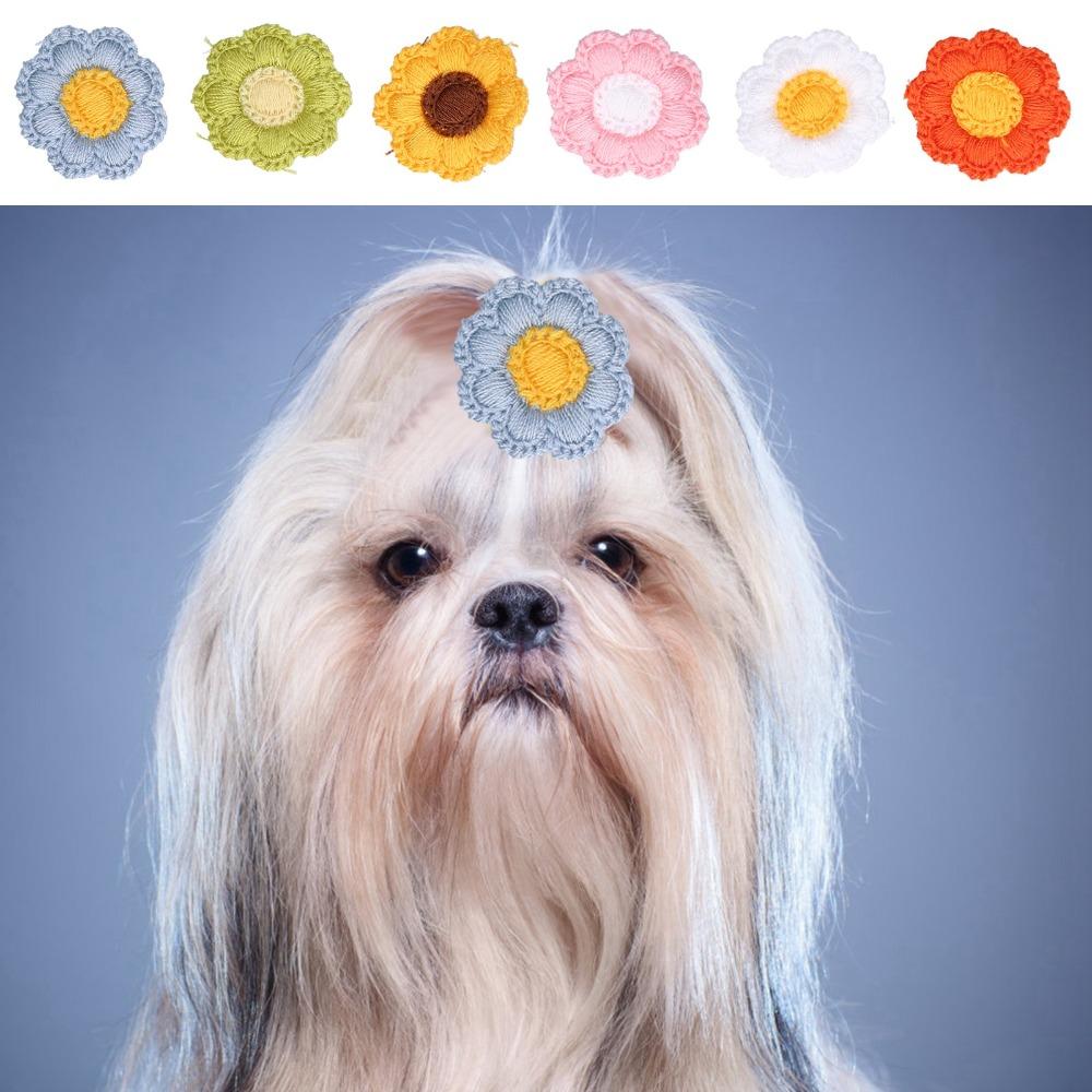 24pcs Decorative Pet Hair Tie Elastic Flower Hair Tie Lovely Dog Grooming Decor Grooming