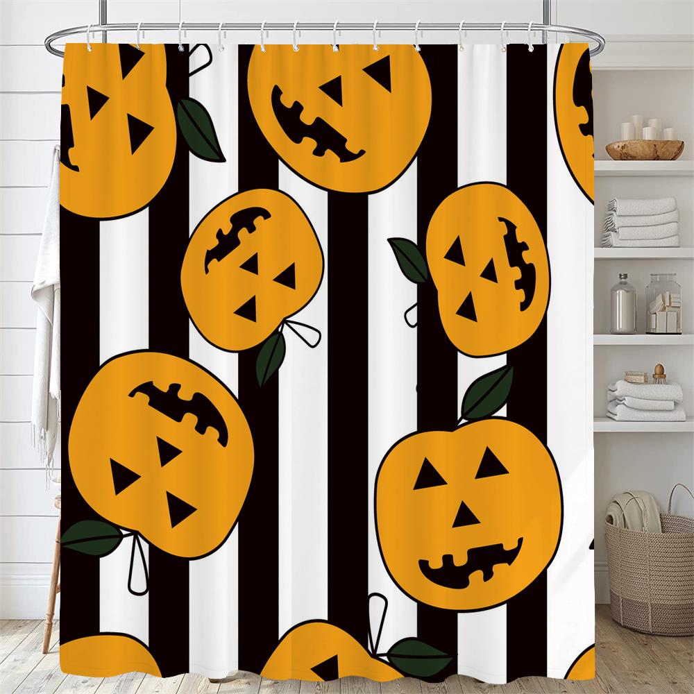 Halloween Shower Curtain Pumpkin Skull Ghost Cartoon Children Bathroom Curtain Bathtub Decoration Halloween Curtain with Hooks