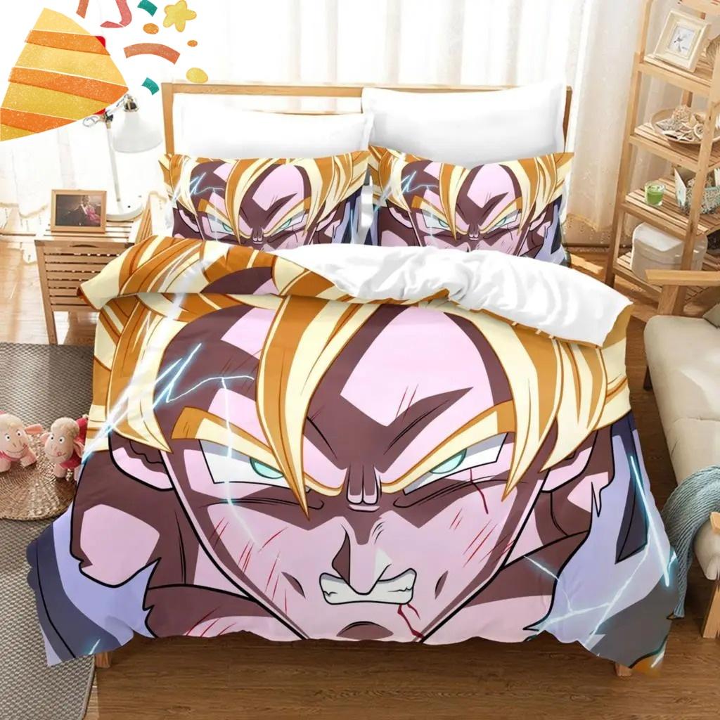2026 Hot Sale Japanese Anime Dragon Ball Son Goku Bedding Set Quilt Cover Twin Full Bedroom Bed Decor for Teens Best Gifts