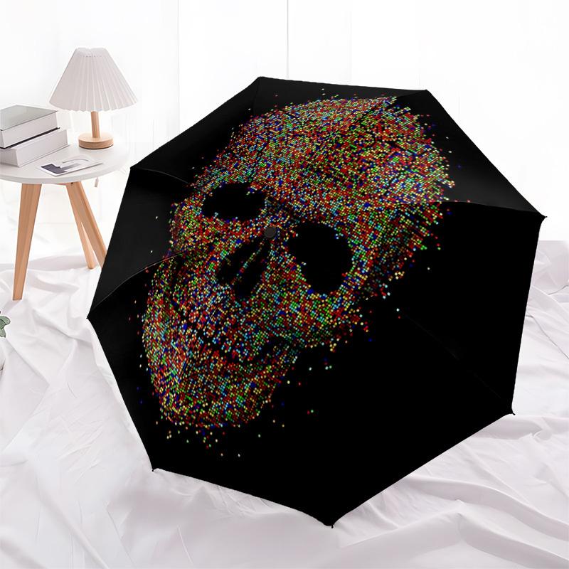 1pc Pixel Skull Automatic Folding Umbrella, 8-Rib Sturdy Canopy, Portable Travel Umbrella for Outdoor Use