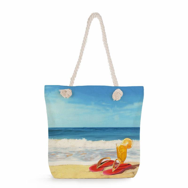 Beach print thick rope single-shoulder beach bag 7355