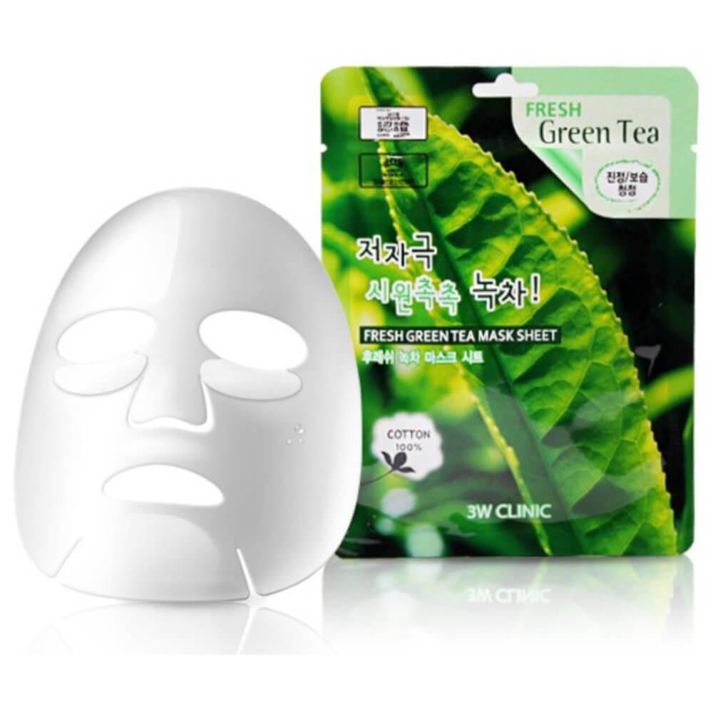 1 + 1 - Masque facial apaisant GRATUIT à l'extrait de thé vert 3w-clinic Fresh Green Tea Mask