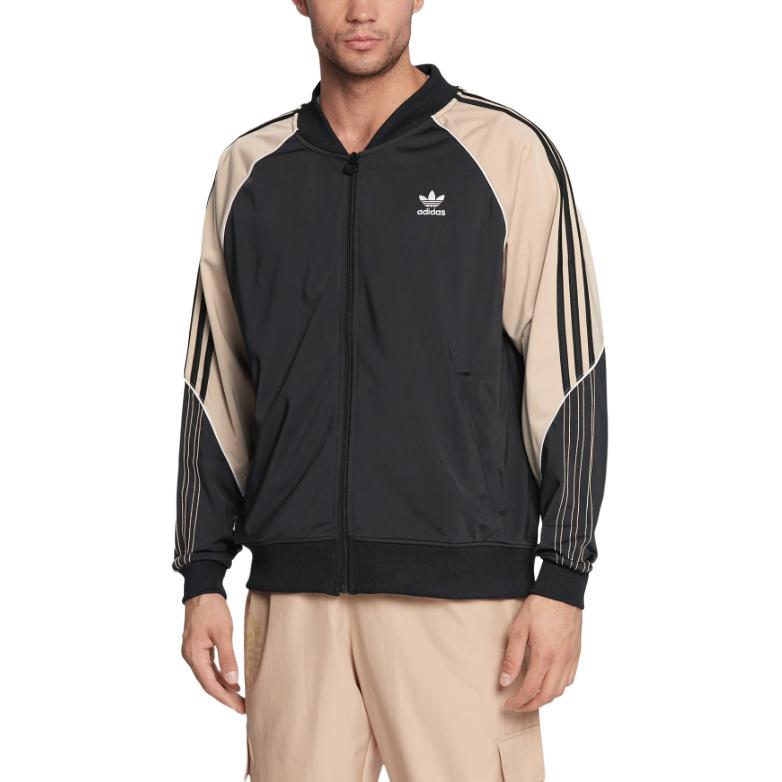 Adidas Originals Jachetă Brodată cu Logo Trefoil în Dungi Bărbați Jachetă Negru HI3000