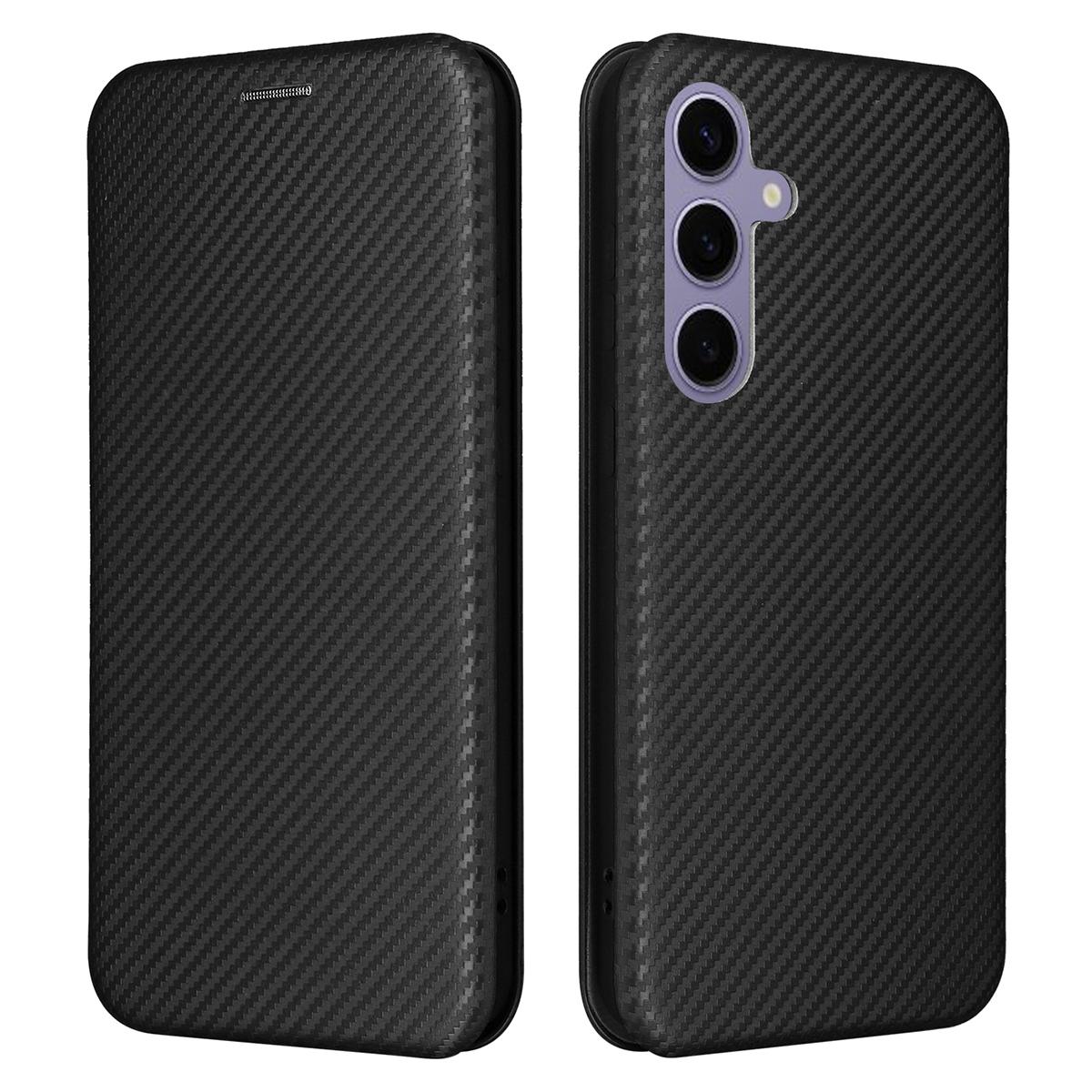 

For Samsung Galaxy S25 FE Case Carbon Fiber Texture Drop-Proof PU Leather Phone Cover Black