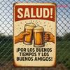 Vintage Spanish Wall Art Metal Tin Sign "SALUD!" Rustic 2D Flat Decor for Home Bar Kitchen Cafe Pub Man Cave Retro Metal Sign