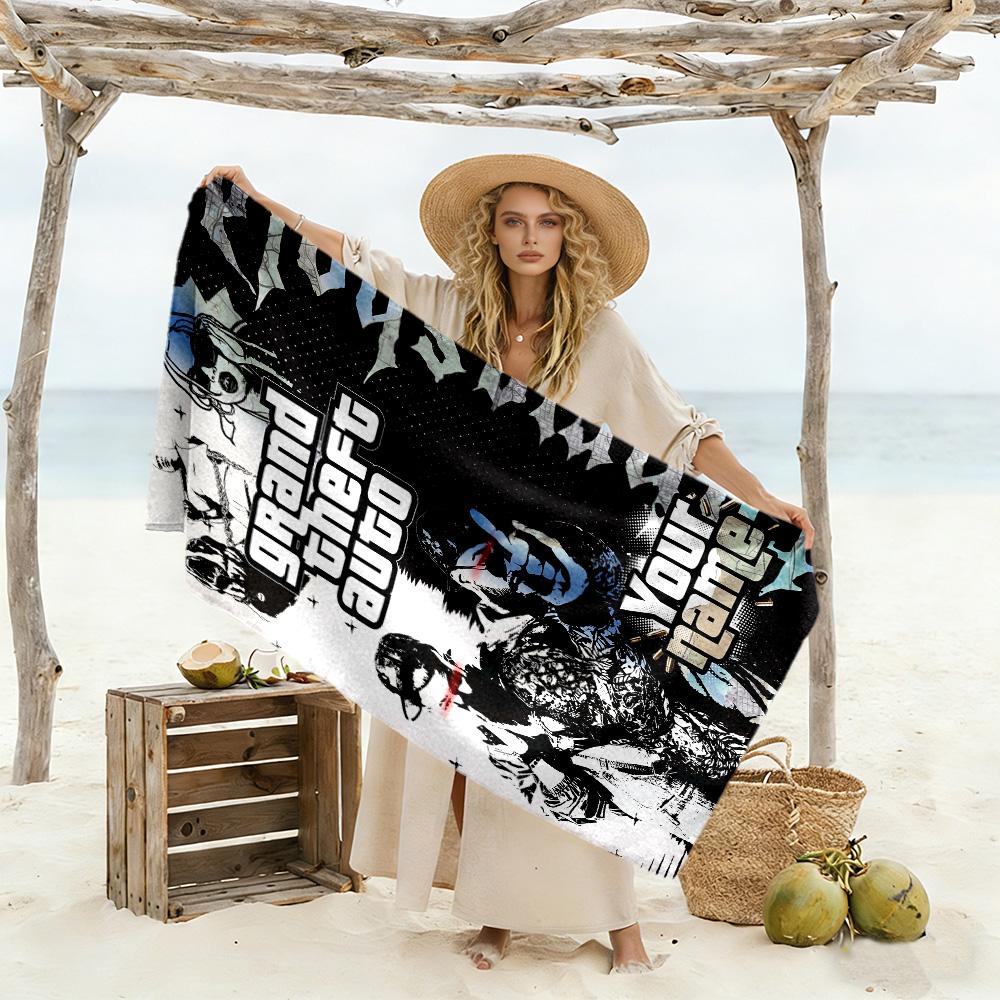 Gta Customizable Name Beach Towel Quick-Dry Soft Microfiber Portable for SwimmingBeachCamping Travel Beach AccessoriesGym