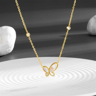 18K Guldpläterad Oregelbunden Fjäril Diamant Halsband, Icke-bleknande, Europeisk & Amerikansk Stil Nischad Design.