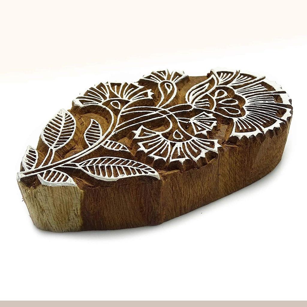 Indian Hand Carved Flower Design Wooden Printing Block Textile Stamp