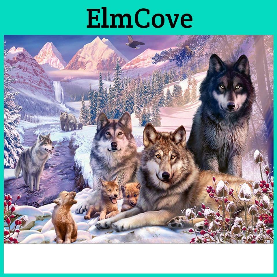 Wolf 5d Painting Diamond Diy Animals Cross Stitch Full Round Round Drill Diamond Embroidery Landscape Picture Rhinestones Gift