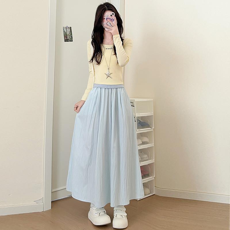 Summer High Waist A Line Skirt With Pleated Design For Casual Wear