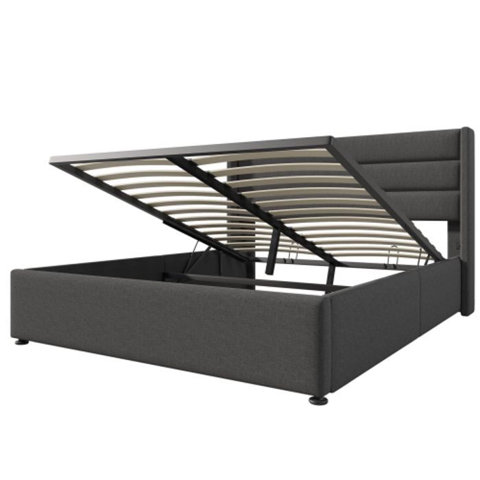 Lit De Rangement 140x200 Cm - MUVOE - Matelas Inclus - Sommier À Lattes En Bois - Gris - Design Moderne