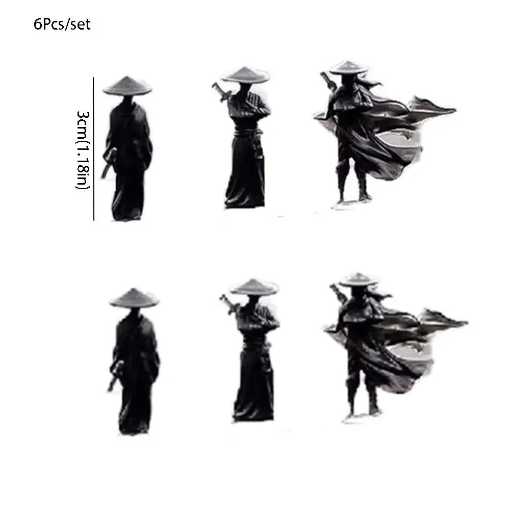 6Pcs/set Model Mini Chinese Swordsman Figure Exquisite Ancient Car Statue Ornament Cartoon Swordsman Miniatures Bedroom