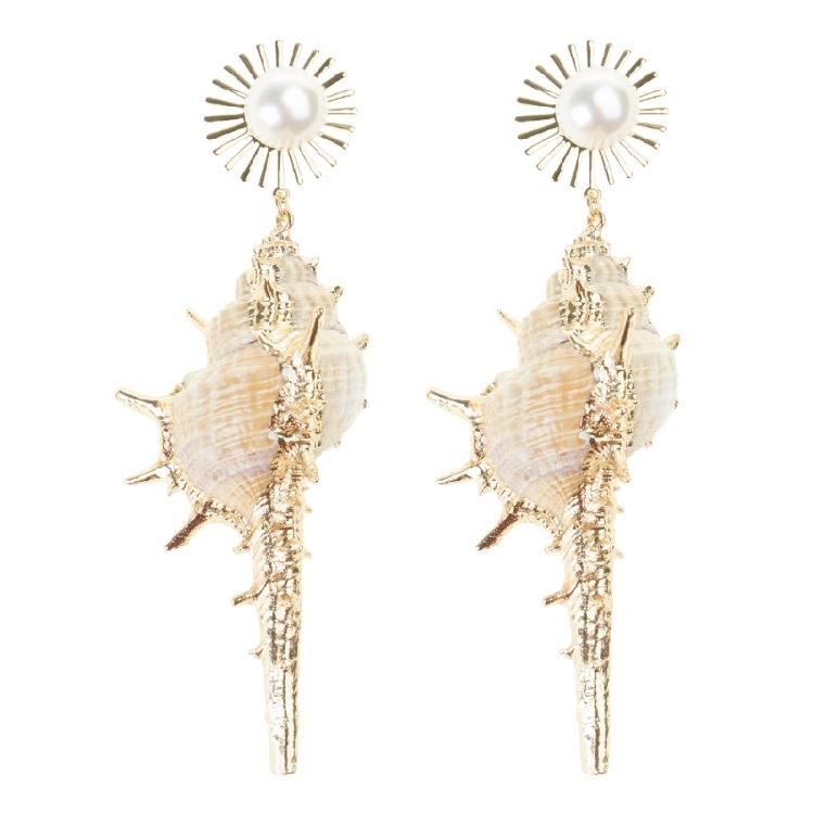 

Fashionable Bohemian Conch Earrings with Sunflower Stylish Women Ear Studs Imitation Pearls Eardrop Trendy Souvenir 1