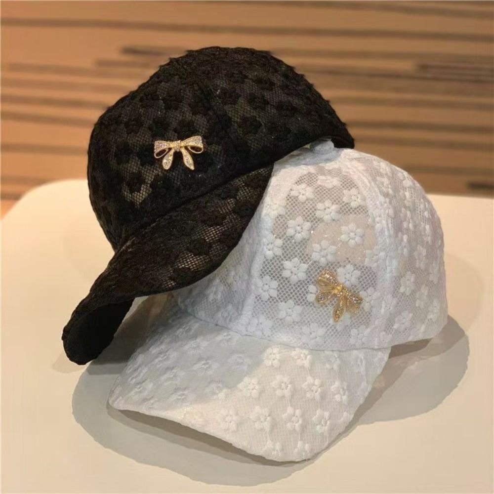 Breathable Hip Hop Cap Lace Rhinestone Bow Peaked Cap Fashion Baseball Cap Outdoor Sports