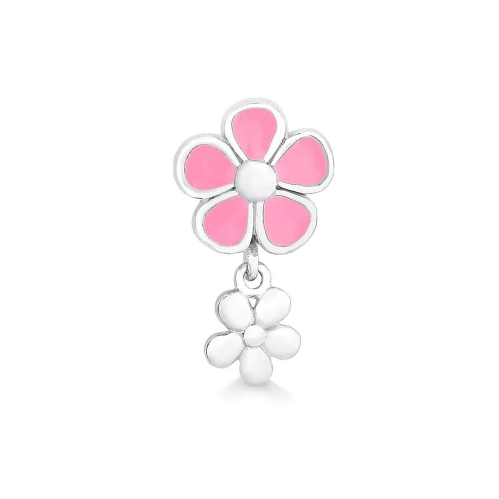 Classic 925 Silver Pink Blue Flower Pendant Bead Decoration Suitable For Necklace Bracelet DIY Women's Jewelry